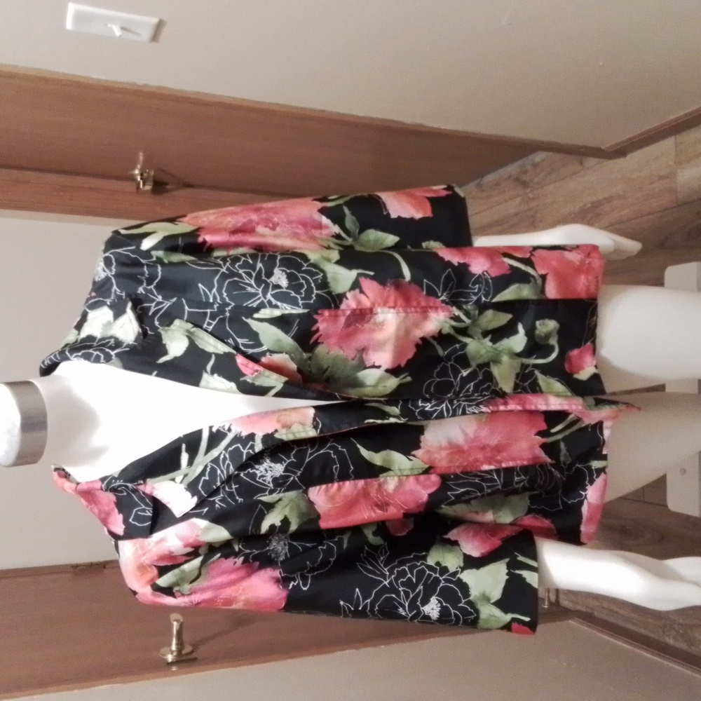 CJ Banks NWOT open front jacket in black, pink, and green,  size 1X